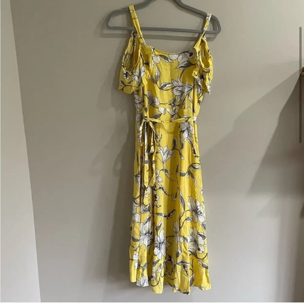 Revolve Privacy Please Yellow Floral Wrap Midi Dress - Picture 4 of 7